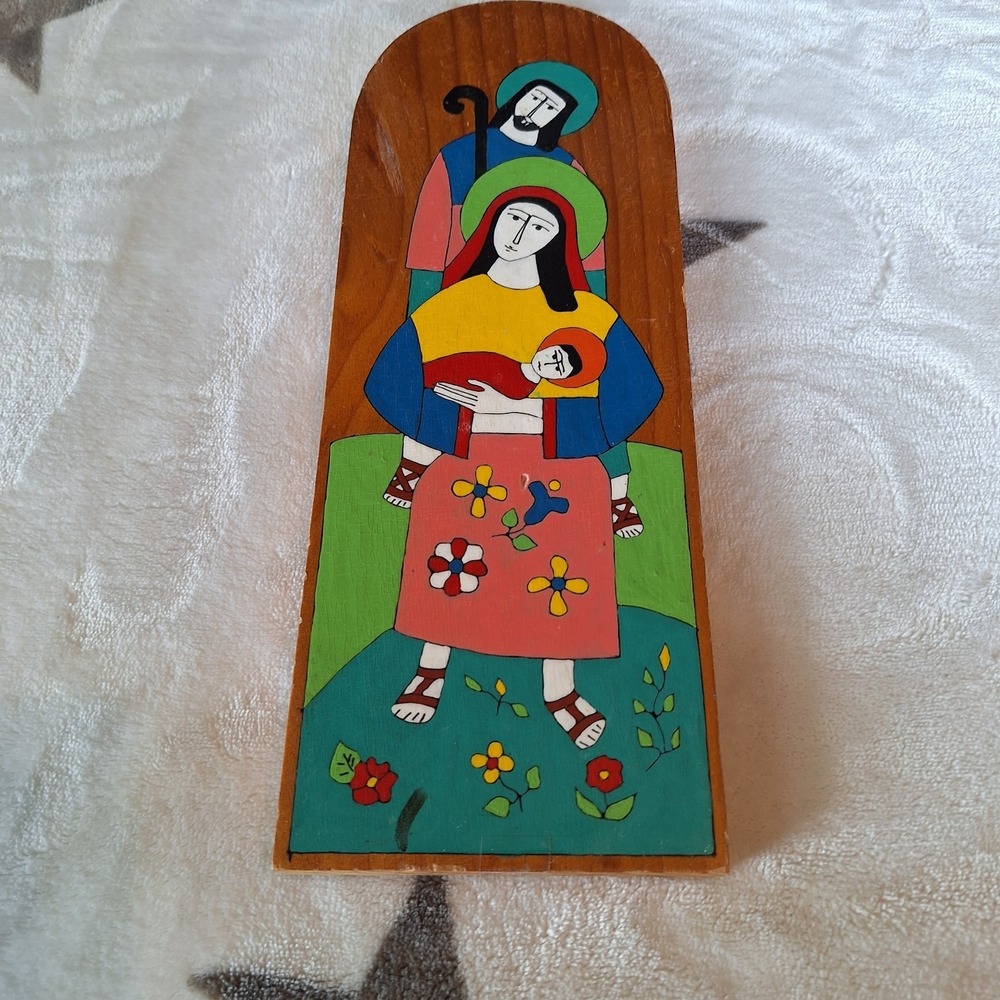 Vintage Large Folk‎ Art Jesus, Mary & Joseph El Salvador Hand Painted Wood